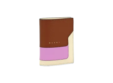 MARNI Women's Bi-Fold Wallet "Mocha/Pink/Cream"
