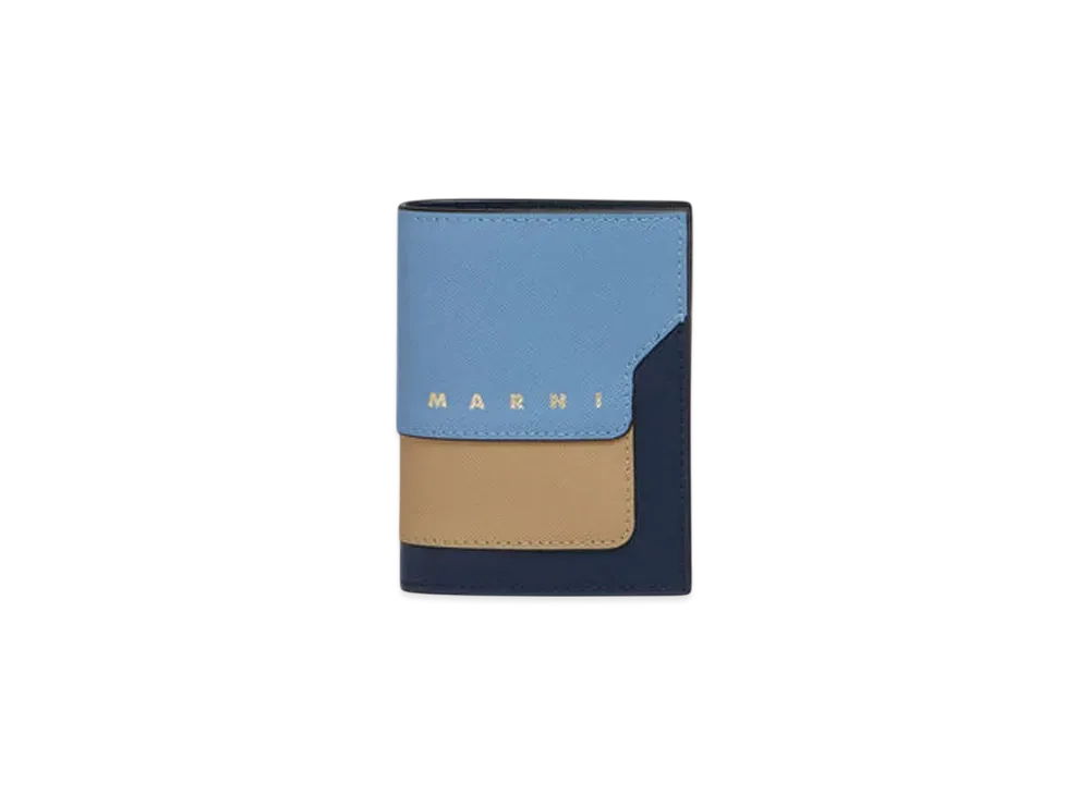 Marni Saffiano Leather Bi-Fold Wallet "Blue/Beige/Light Blue"