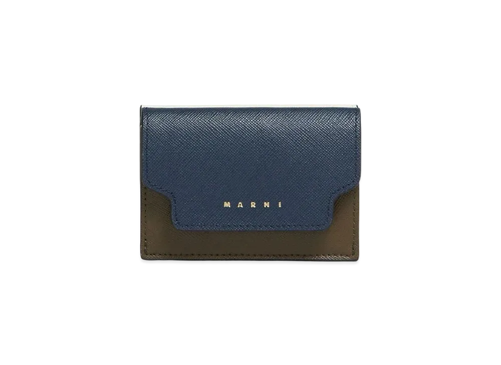 Marni Saffiano Leather Tri-Fold Wallet "Night Blue/Talc"
