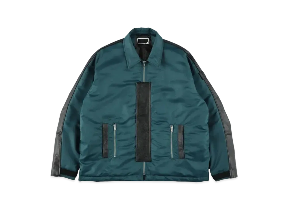 PHINGERIN Part Leather Trucker Jacket "Navy Green"