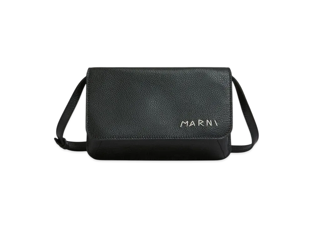Marni Mending Embroidery レザー ショルダーバッグ Black leather shoulder bag with Marni Mending embroidery | Marni