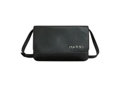 Marni Leather Shoulder Bag with Marni Mending Embroidery "Black"