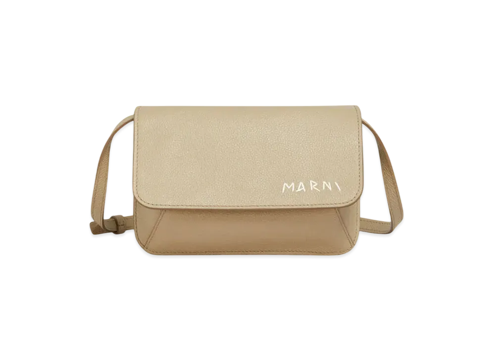 Marni Leather Shoulder Bag with Marni Mending Embroidery "Winter Wheat"