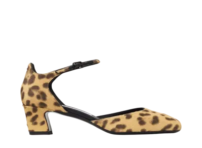 Jimmy Choo Women's Pixie Block Heel 45 Leopard Print Pony Pumps "Natural"