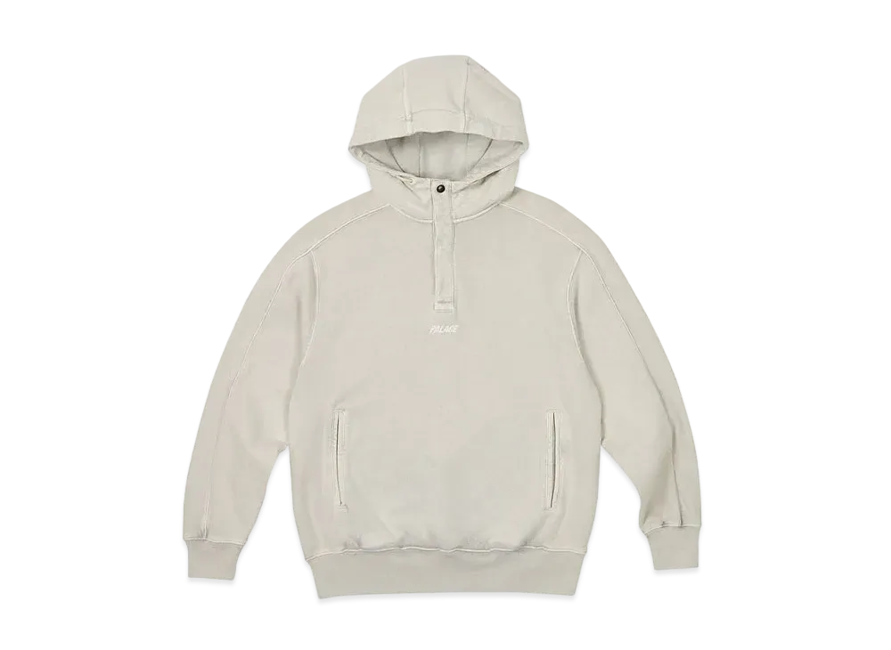 PALACE Washed Terry 1/4 Placket Hood "Smoke Grey"