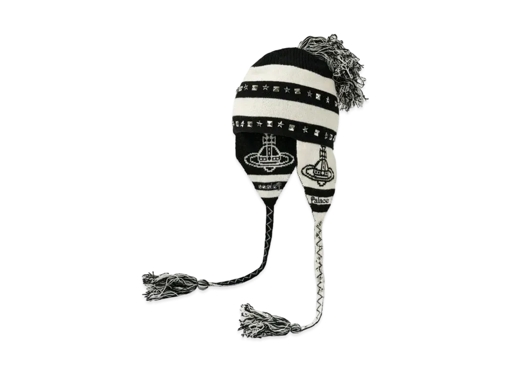 PALACE x Vivienne Westwood ORB Knit Earflap Beanie "Black White"