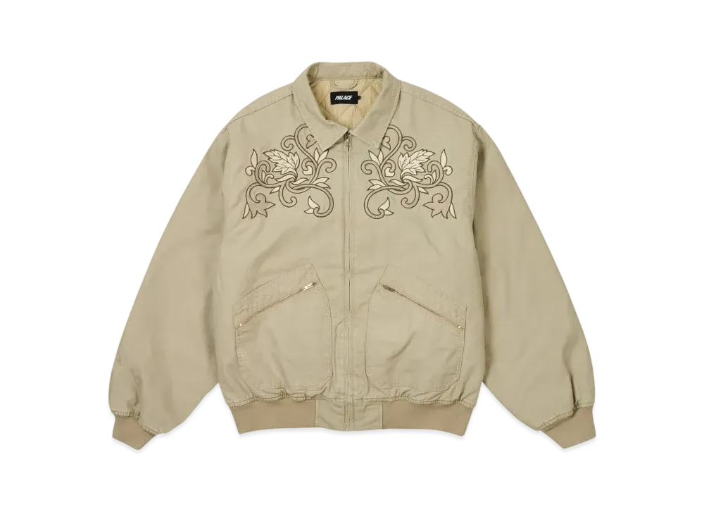 PALACE Floral Canvas Bomber Jacket "Stoney Grey"