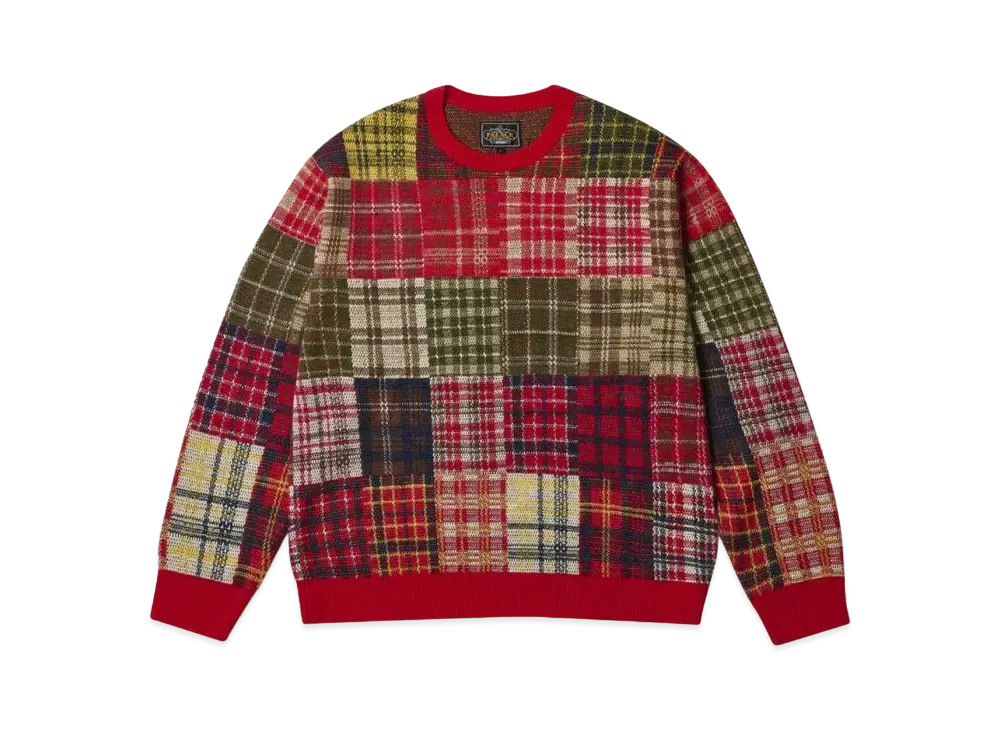 PALACE x BEAMS Plus Crew Knit Patchwork Jacquard "Red"