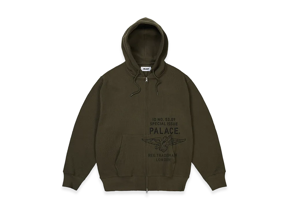 PALACE Dove Stamp Waffle Zip Hood "Army Olive"