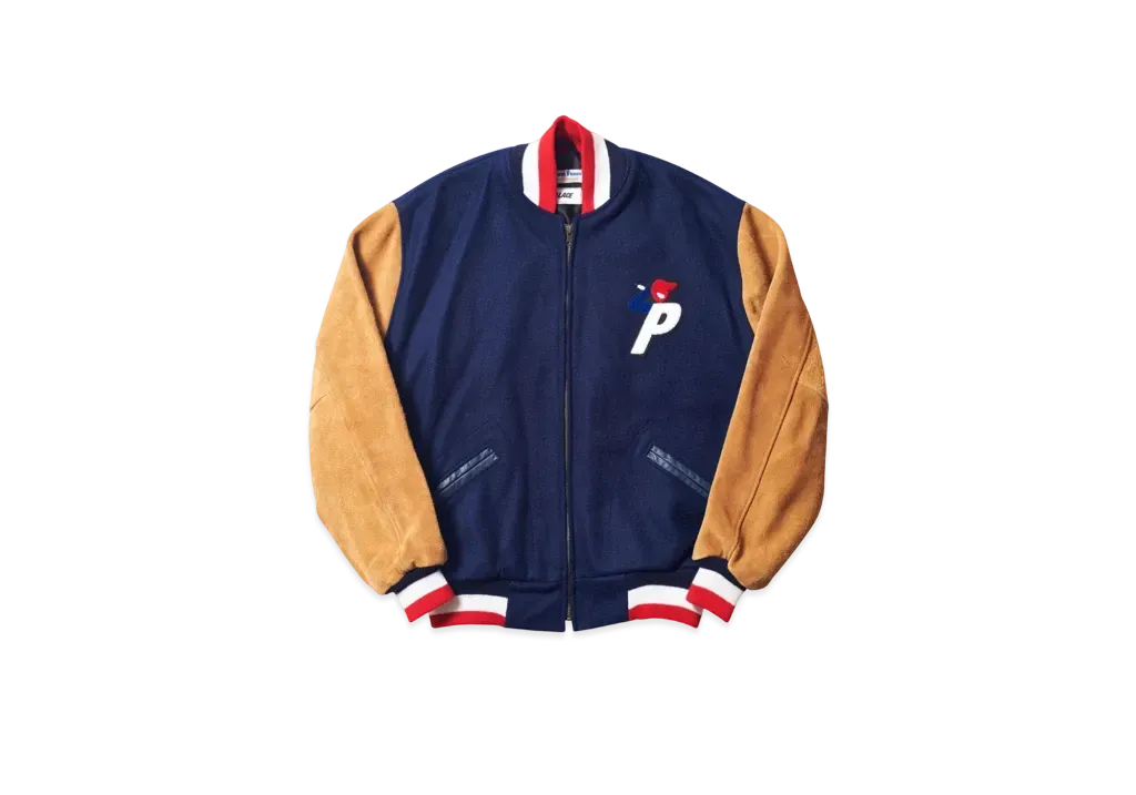 PALACE Ebbets Field Wool Suede Varsity Jacket "Brown Navy"