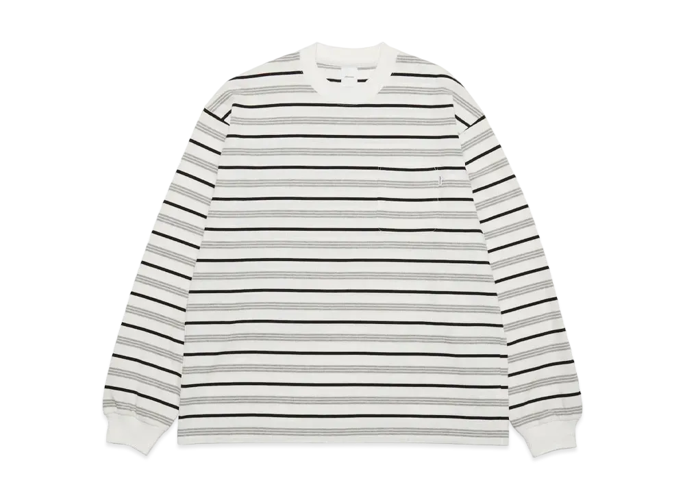 plllllleeeasse Multi Stripe Long Sleeve Pocket Tee "White"