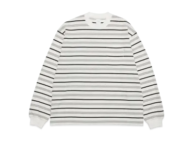 plllllleeeasse Multi Stripe Long Sleeve Pocket Tee "White"