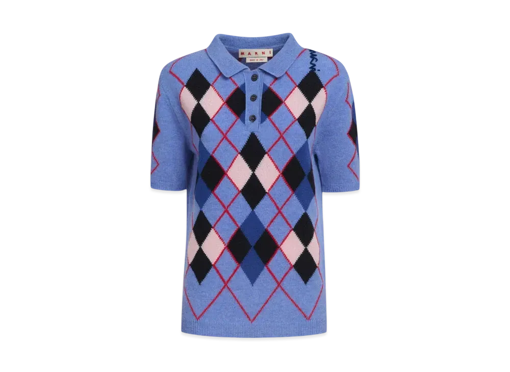 Marni Women's Argyle Wool Polo Shirt "Blue Lilac"