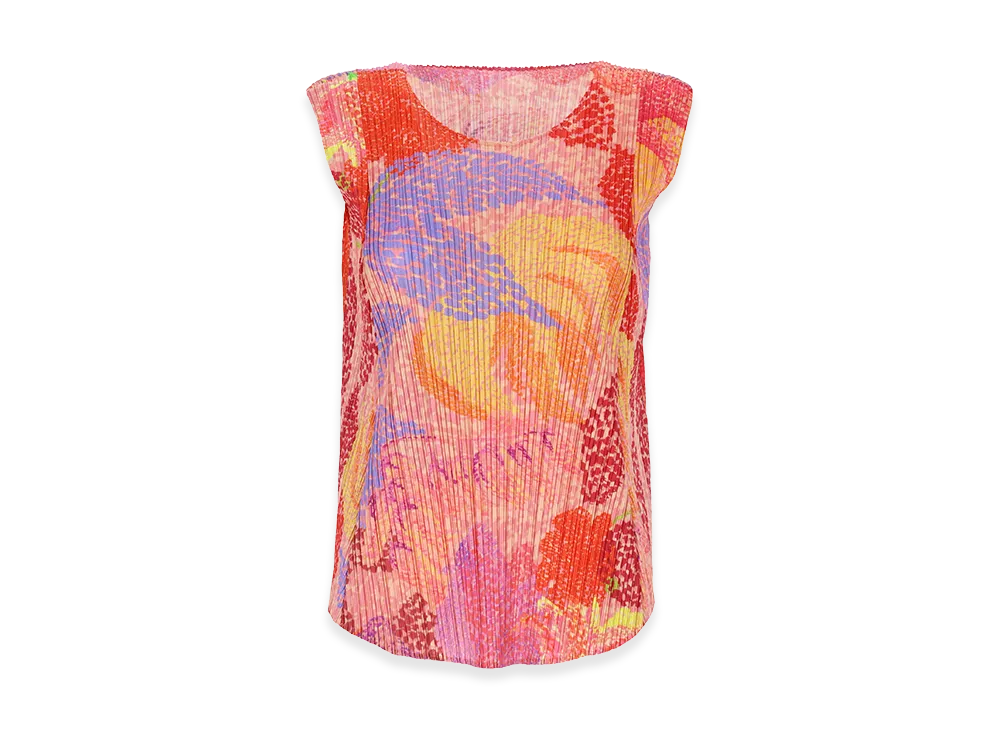 PLEATS PLEASE ISSEY MIYAKE Women's V-Neck Pleated Foggy Top "Multicolor"