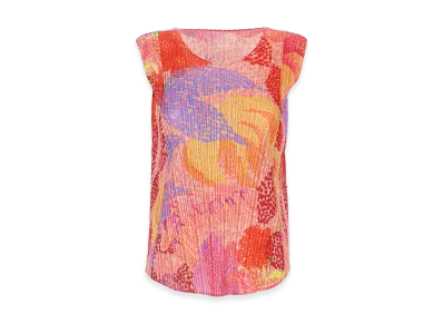 PLEATS PLEASE ISSEY MIYAKE Women's V-Neck Pleated Foggy Top "Multicolor"