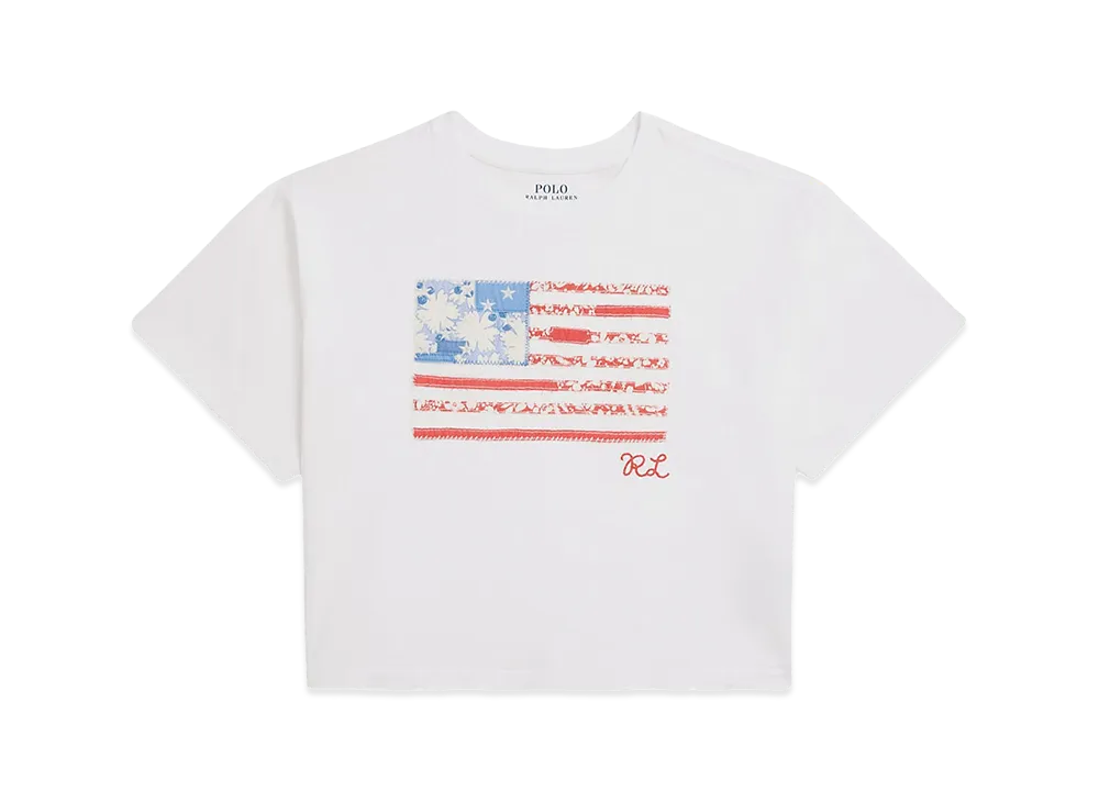 Polo Ralph Lauren Kids Floral Flag Cotton Jersey Boxy T-Shirt "White"