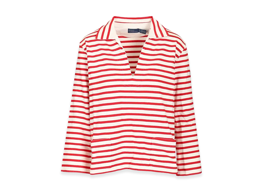 Polo Ralph Lauren Women's Striped T-Shirt With Open Placket "Red"