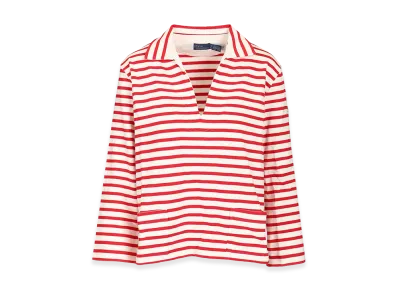 Polo Ralph Lauren Women's Striped T-Shirt With Open Placket "Red"