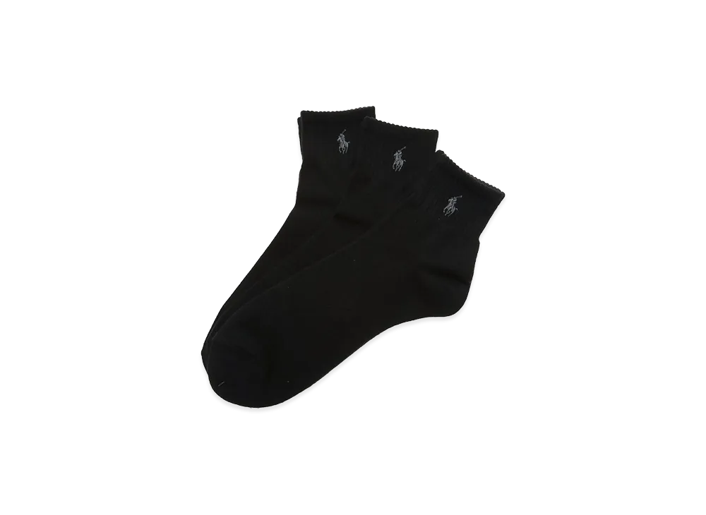 Polo Ralph Lauren One-Point Logo Ribbed Quarter Socks 3-Pack "Black"
