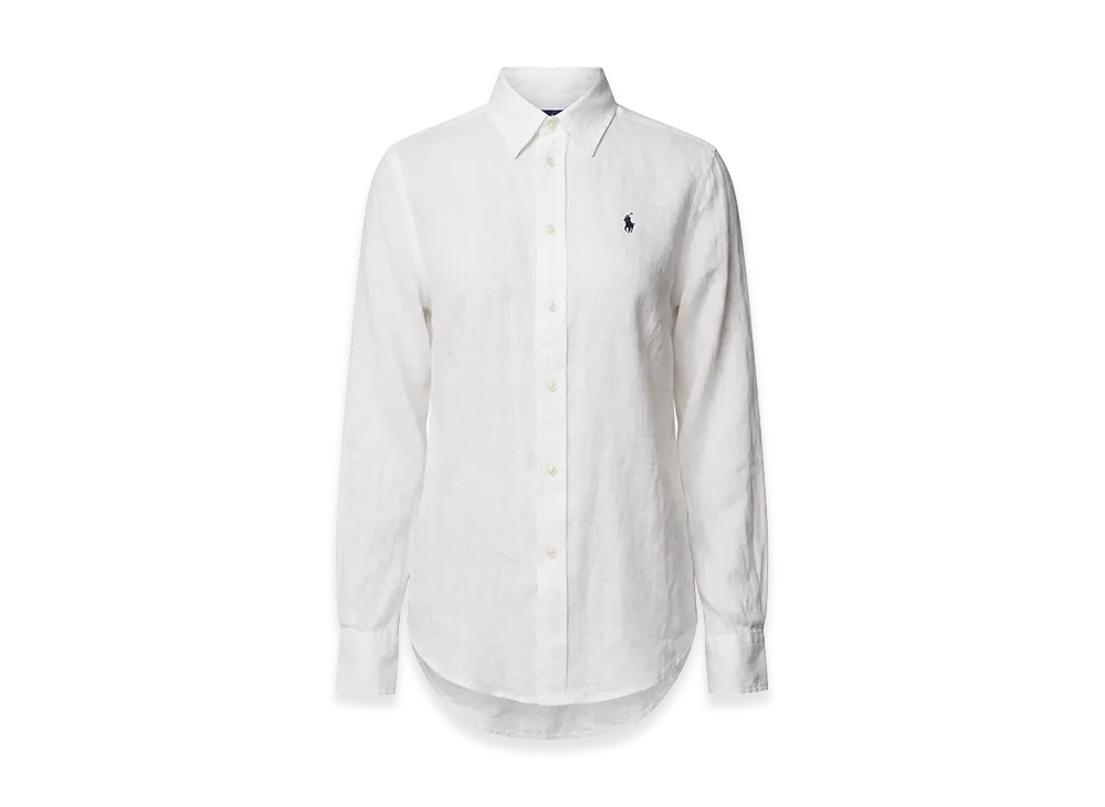 Polo Ralph Lauren Women's Shirt Long Sleeve Logo One-Point Regular Collar Linen Shirt "White"