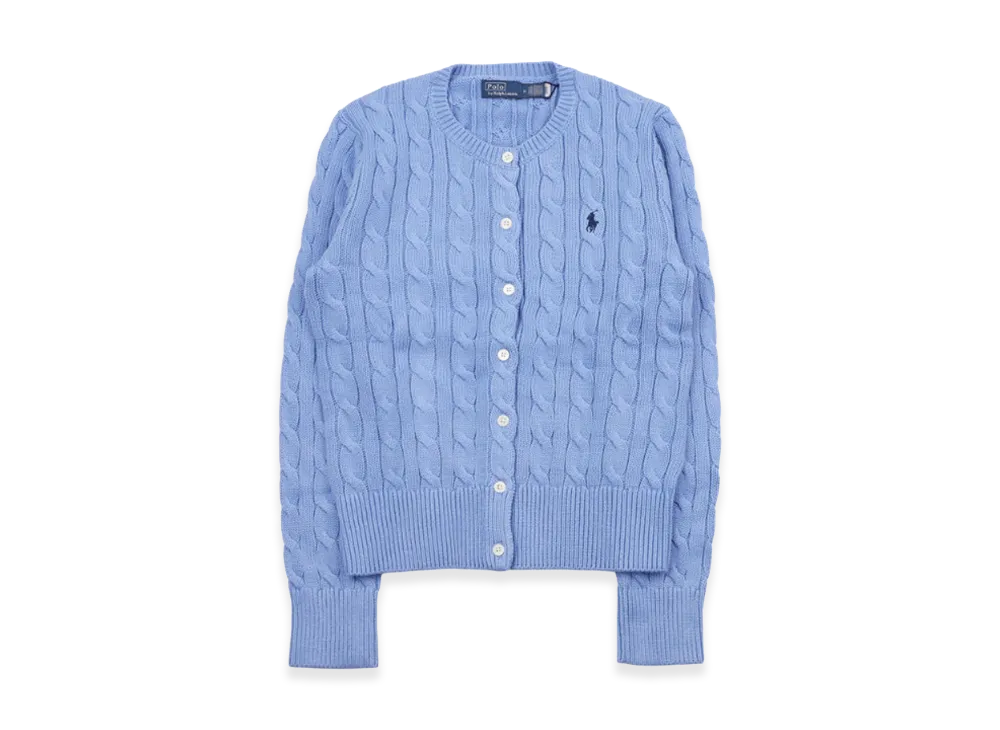 Polo Ralph Lauren Women's Logo Cable Knit Crewneck Summer Knit Cardigan "Blue"