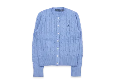Polo Ralph Lauren Women's Logo Cable Knit Crewneck Summer Knit Cardigan "Blue"