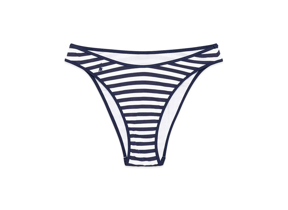 Polo Ralph Lauren Women's High Cut Bikini Bottoms "White/Navy"