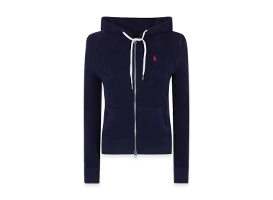 Polo Ralph Lauren Women's Cable Knit Cotton Full-Zip Hoodie "Navy Blue"