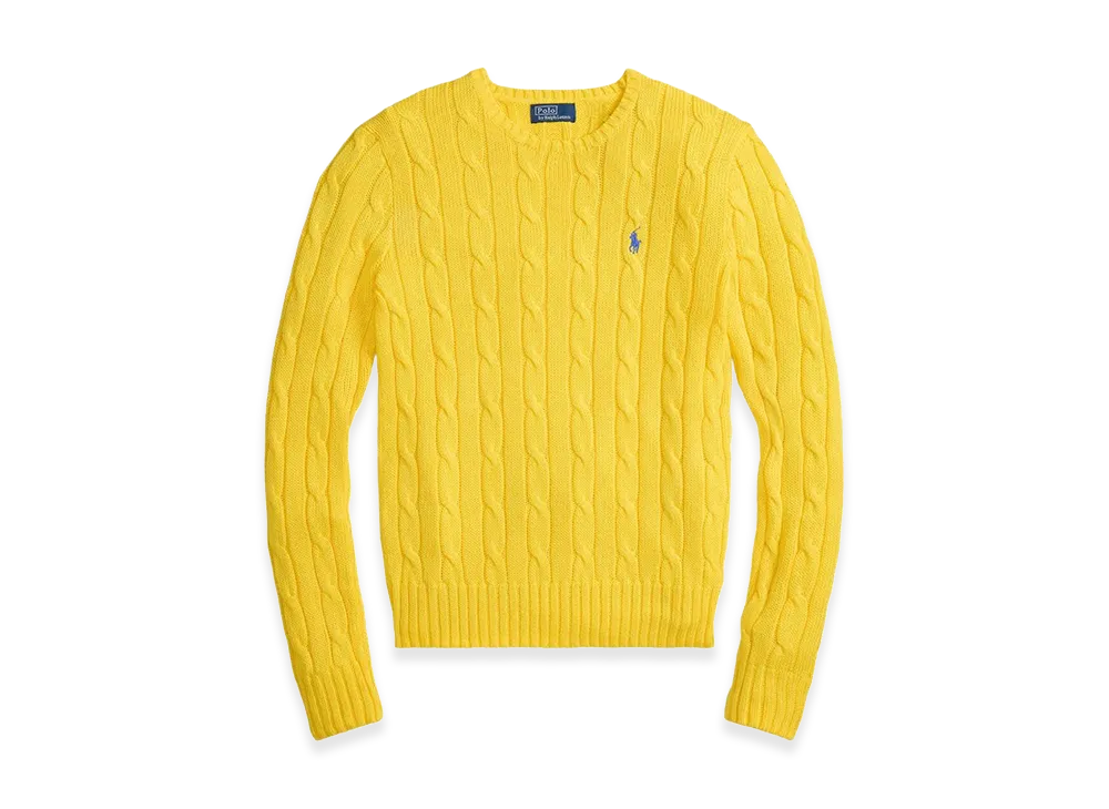 Polo Ralph Lauren Women's Cable-Knit Slim Fit Cotton Crewneck Sweater "Yellow"