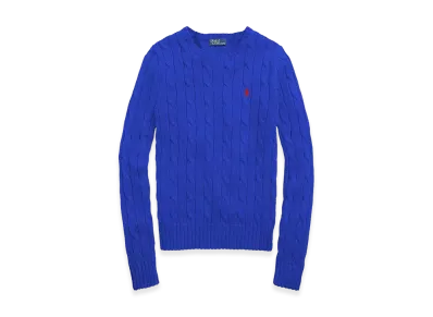 Polo Ralph Lauren Women's Cable-Knit Slim Fit Cotton Crewneck Sweater "Blue"