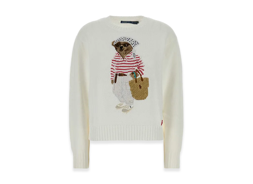 Polo Ralph Lauren Women's Polo Bear Crewneck Cotton Sweater "White"