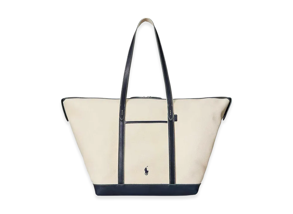Polo Ralph Lauren Women's Canvas Travel Bag With Leather Profiles "White"