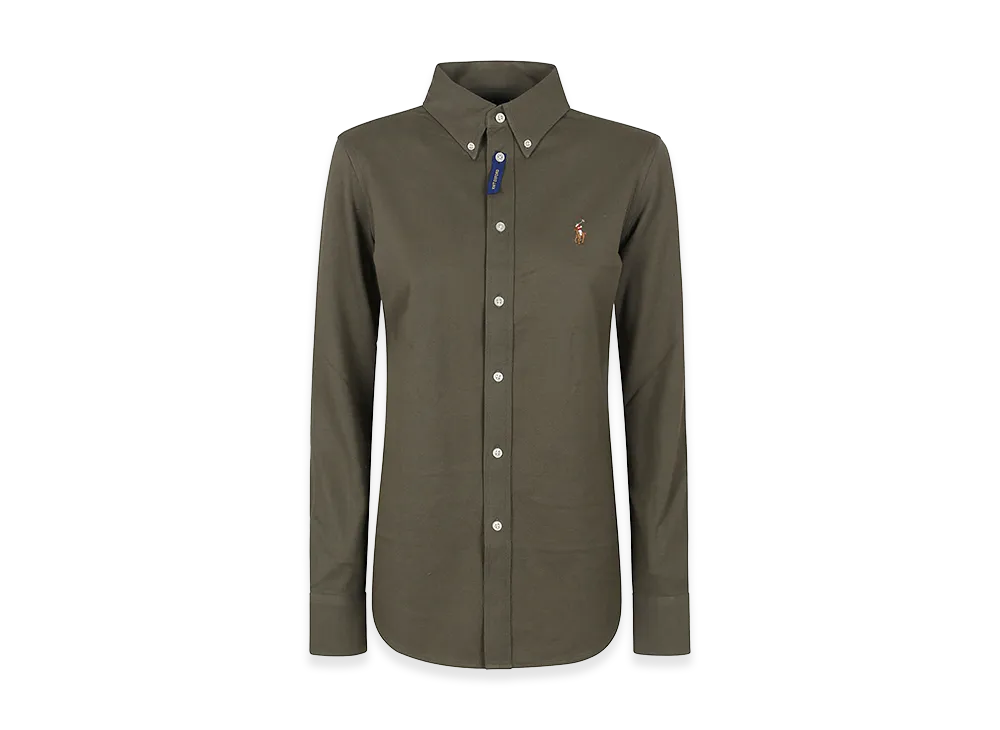 Polo Ralph Lauren Women's L/S Knt Ox St-Long Sleeve-Button Front Shirt "Green"