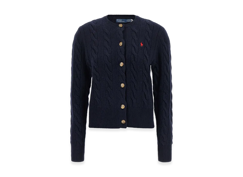 Polo Ralph Lauren Women's Cable-Knit Wool Blend Crew Neck Cardigan "Blue"