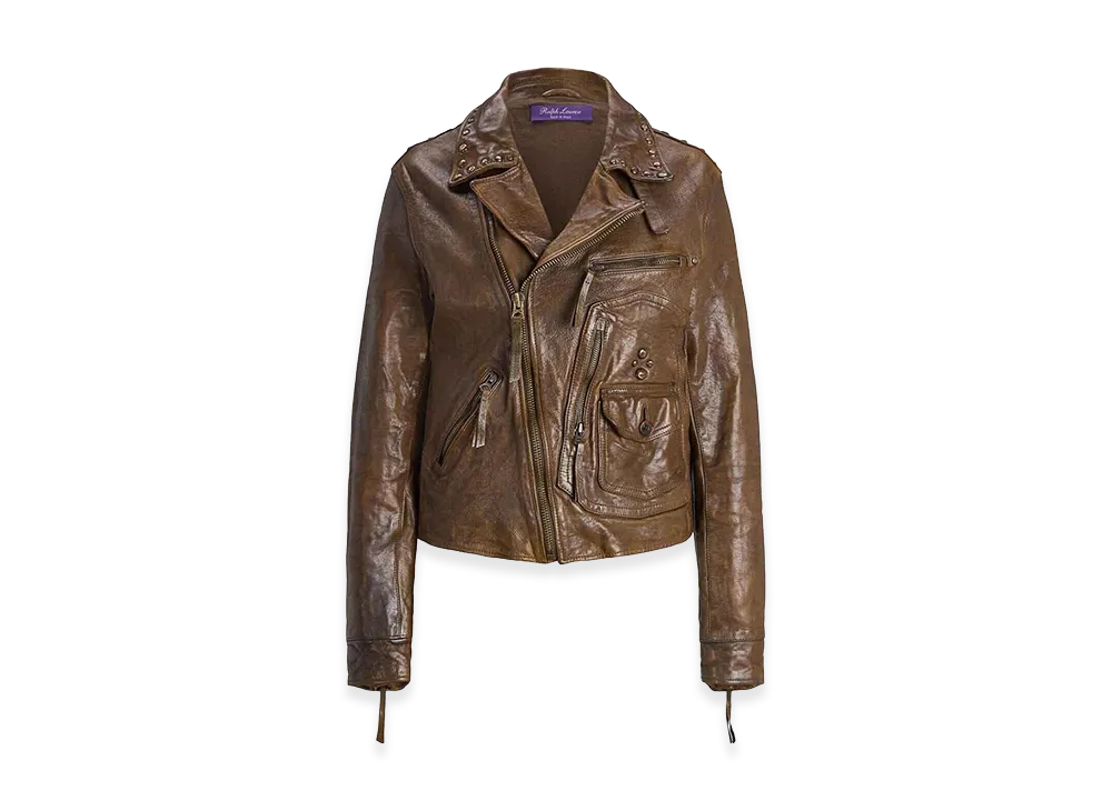 Polo Ralph Lauren Women's andrea Leather Jacket "Beige"