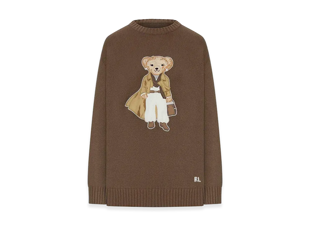 Polo Ralph Lauren Women's Ribbed Cashmere Pullover With Teddy Applique "Nude/Neutrals"