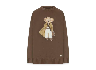 Polo Ralph Lauren Women's Ribbed Cashmere Pullover With Teddy Applique "Nude/Neutrals"