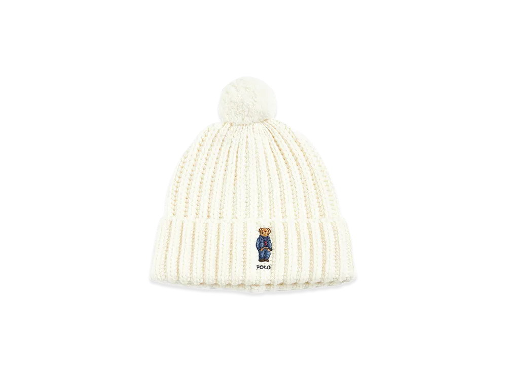 Polo Ralph Lauren Women's Polo Bear Ribbed Pom-Pom Beanie "Blue"