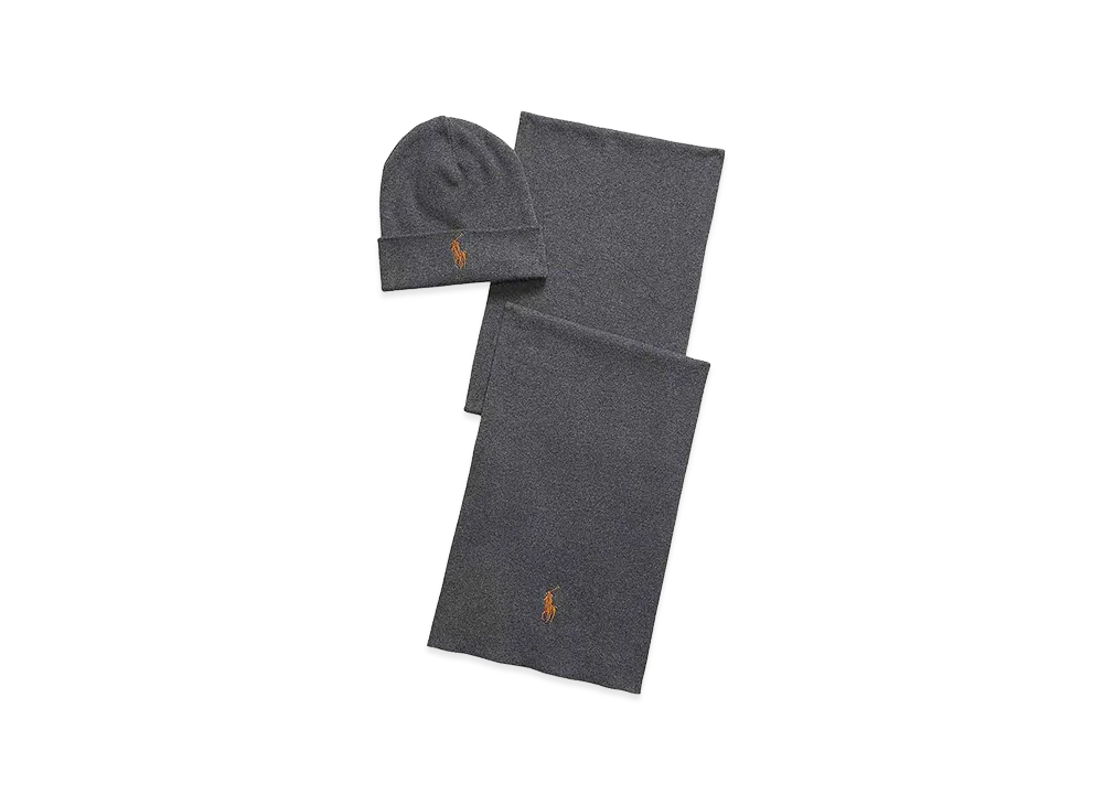 Polo Ralph Lauren Hat Set And Cotton Scarf "Gray"