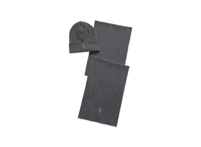 Polo Ralph Lauren Hat Set And Cotton Scarf "Gray"