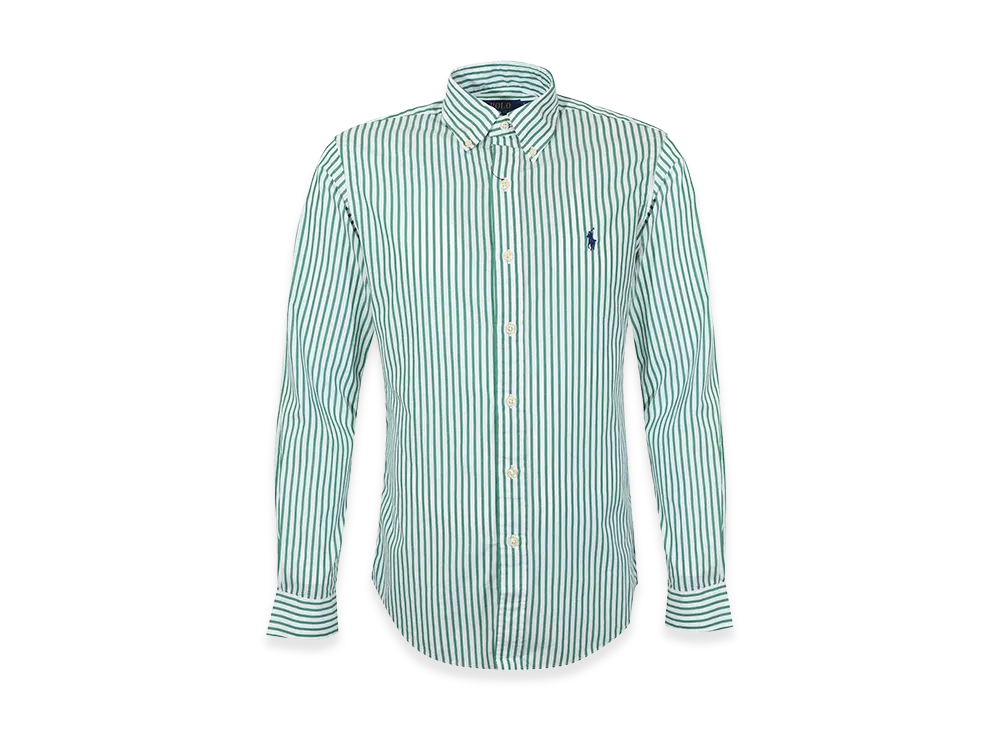 Polo Ralph Lauren Striped Cotton Poplin Shirt / "White/Green"