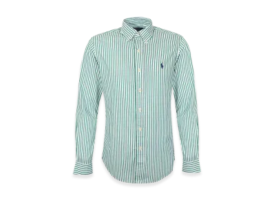 Polo Ralph Lauren Striped Cotton Poplin Shirt / "White/Green"