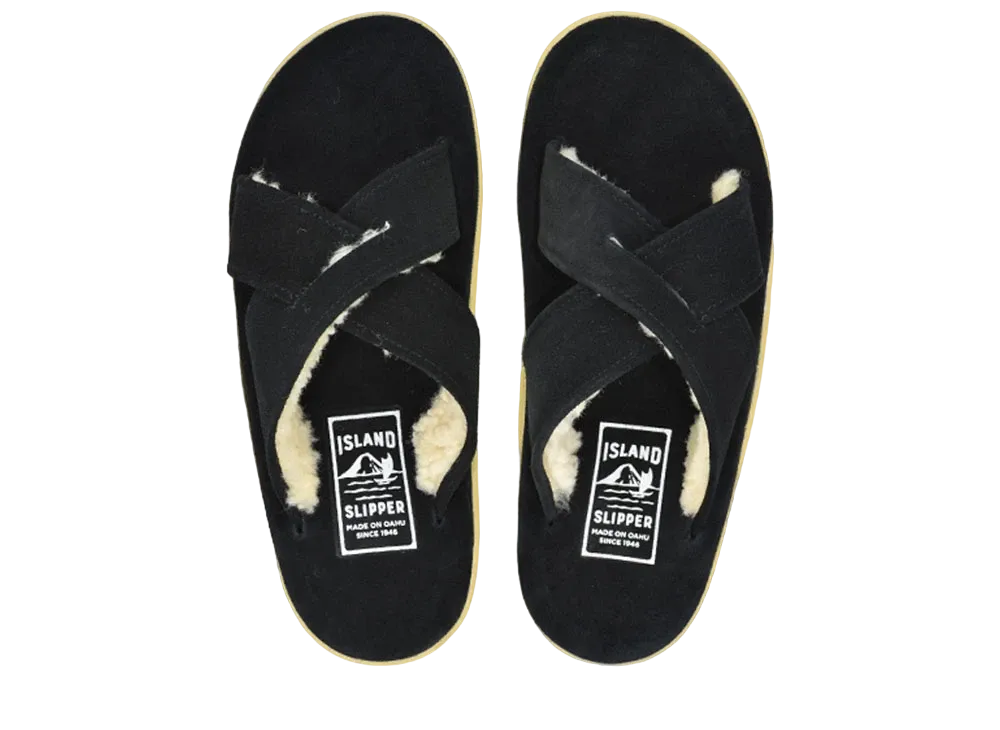 ISLAND SLIPPER Classic Slide + Mouton "Black Suede" PT223MOU