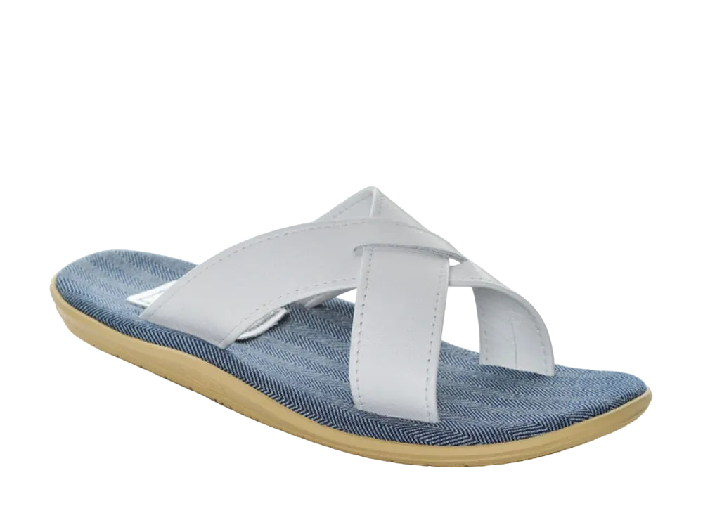 ISLAND SLIPPER Classic Slide with Fabric Insole "Herringbone/White" PTF223