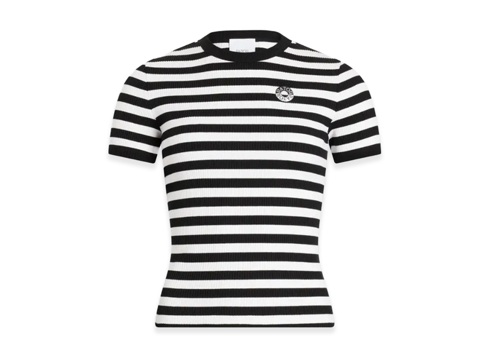 PATOU Women's Logo Striped Cotton Ribbed T-Shirt "Black/White"