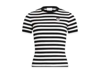 PATOU Women's Logo Striped Cotton Ribbed T-Shirt "Black/White"