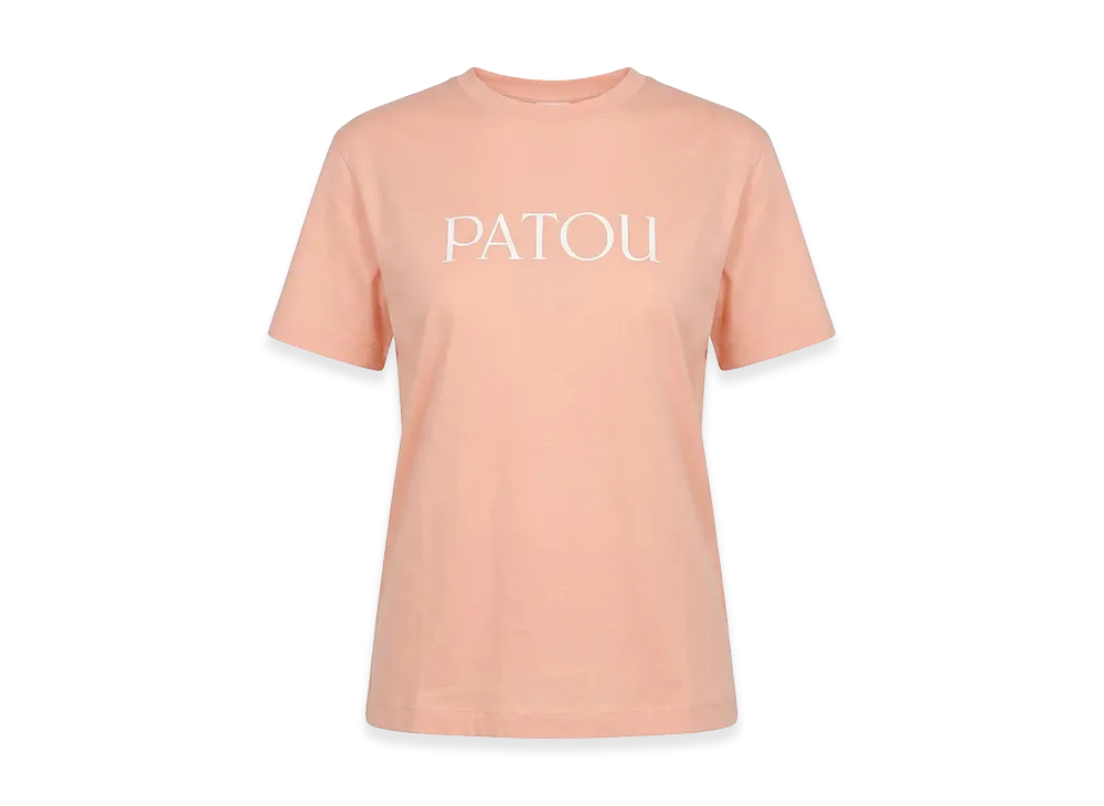PATOU Women's Cotton Logo Print Crewneck Short Sleeve T-Shirt "Salmon Pink"
