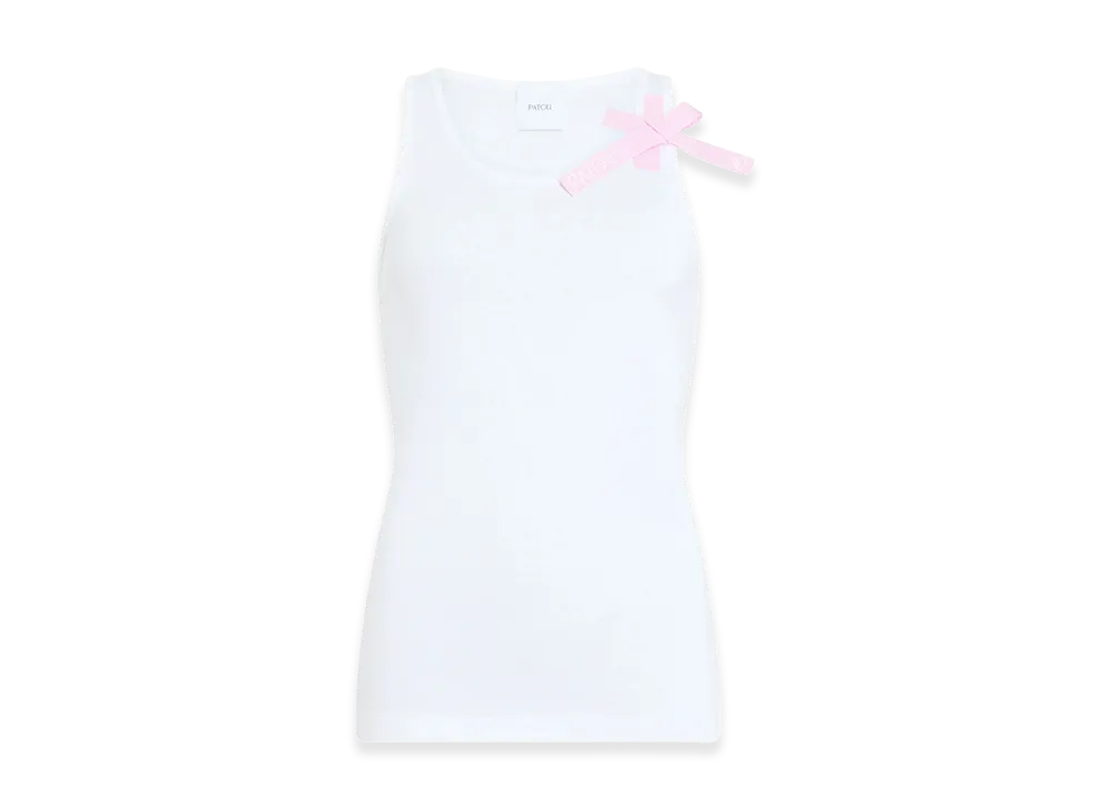 PATOU Women's Bow-Detail Cotton Tank Top "White"