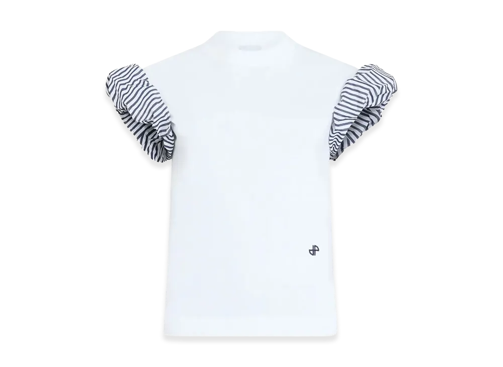 PATOU Women's Organic Cotton T-Shirt with Faille Sleeve Details "White"