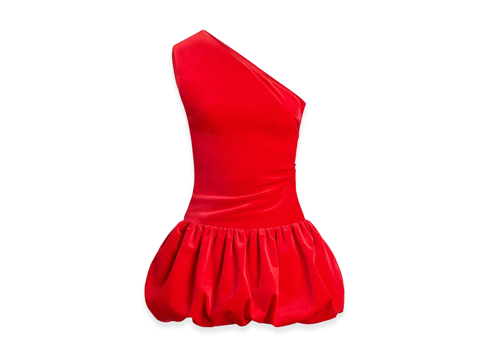 PATOU Women's One-Shoulder Mini Dress Bloomer Effect "Red"